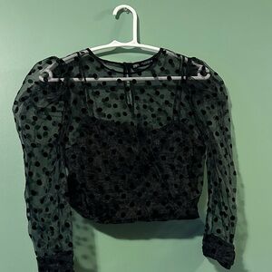 Zara Black Sheer Polka Dot Blouse